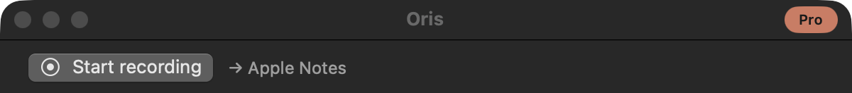 The Oris title bar with the small Pro chip on the right